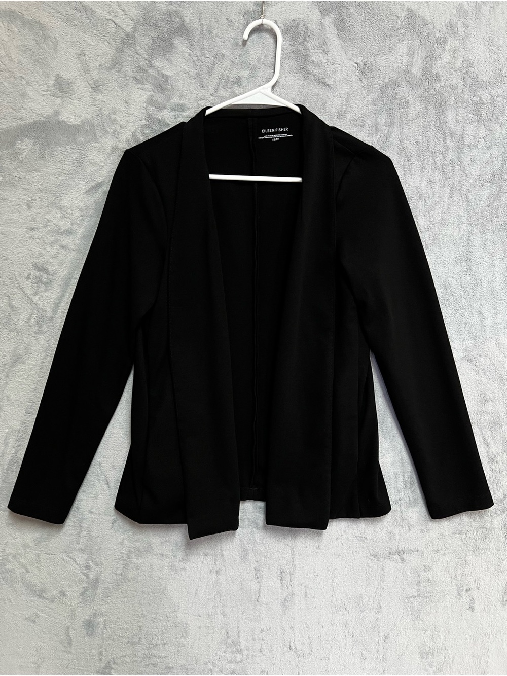 Eileen Fisher Flex Tencel Ponte Notch Collar Open Front Blazer Jacket Black XS